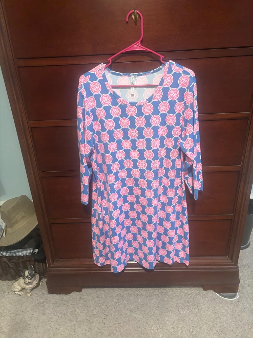 Lulu-B Pink and Blue Long Sleeve Patterned Shift Dress